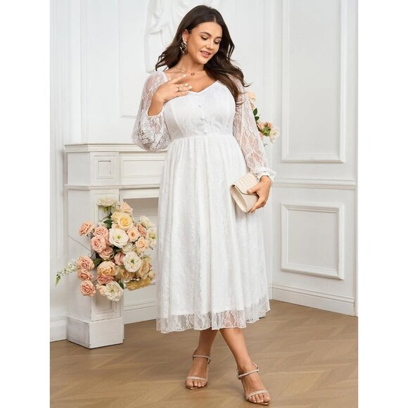 Plus Size Wedding Guest Dress Long Sleeve Lace Maxi Elegant Formal - Picture 3 of 5